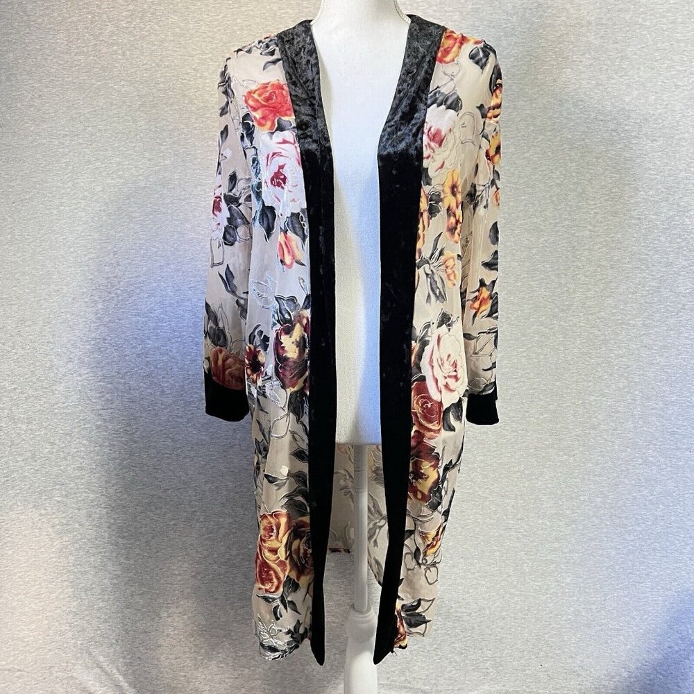 RD & KoKo Kimono‎ Jacket Womens Med Sheer Floral Burnout Velvet Boho Whimsigoth